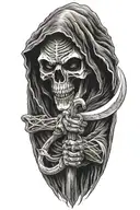 hooded Reaper, darkness,, scary, holding a scythe tattoo design idea