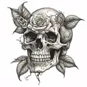 rose inside of skull tattoo design idea
