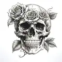rose inside of skull tattoo design idea