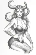 succubus, large breasted, attractive woman, horns tattoo design idea
