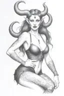 succubus, large breasted, attractive woman, horns tattoo design idea