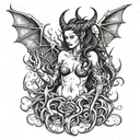 succubus, fire, hell, thorns,  tattoo design idea