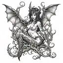 succubus, fire, hell, thorns,  tattoo design idea
