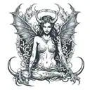 succubus, fire, hell, thorns,  tattoo design idea