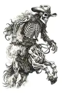 skeleton cowboy, smoking, skeleton horse, running tattoo design idea