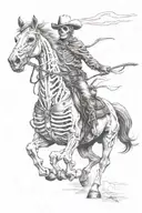 skeleton cowboy, skeleton horse, skeleton, lone rider, skull cowboy, running horse  tattoo design idea