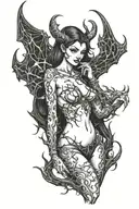 succubus, full body, seductive, large breasted, thorns tattoo design idea