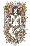 succubus, fire, hell, thorns,  tattoo design idea