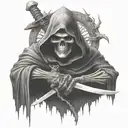 reaper full body, hooded, dark tattoo design idea
