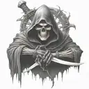 reaper full body, hooded, dark tattoo design idea