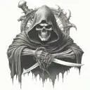 reaper full body, hooded, dark tattoo design idea