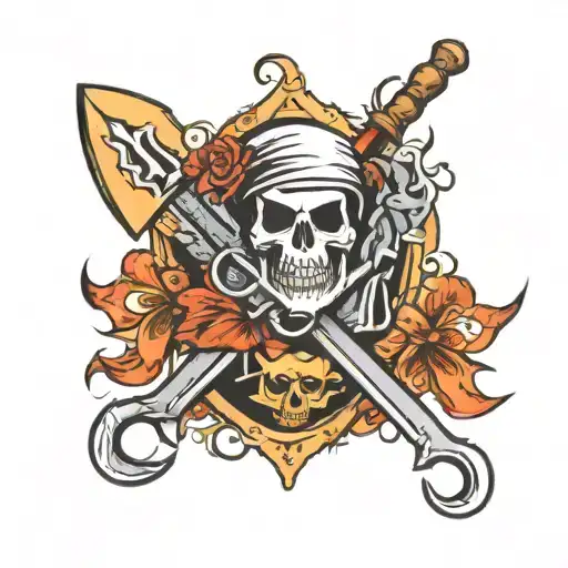 Fish hook and spatula crossbones tattoo design idea