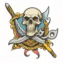 Fish hook and spatula crossbones tattoo design idea