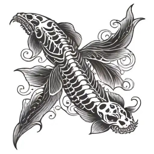 skeleton and koi fish tattoo design idea