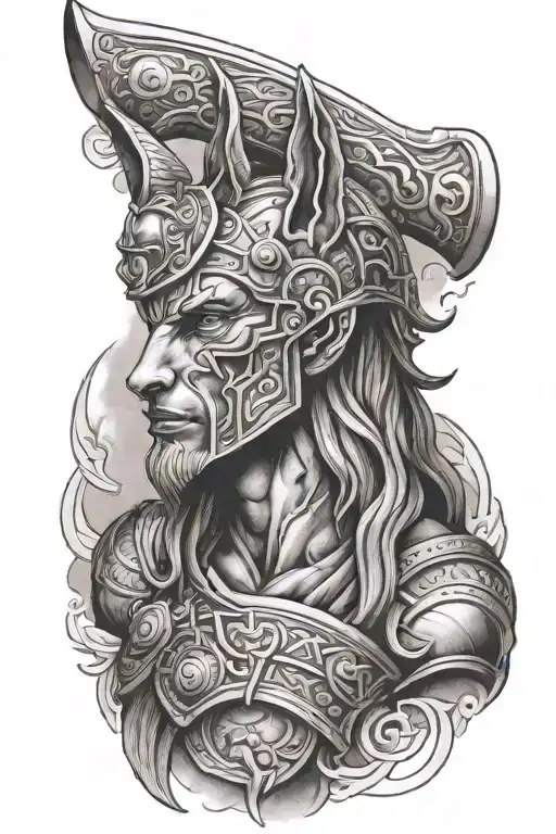 Greek mythology sleeve with Anubis, Zeus and a gladiator tattoo design idea