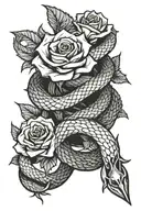 Snake rose intertwined with knife surrounded tattoo design idea