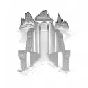 old stone bridge engulfed in flames   tattoo design idea