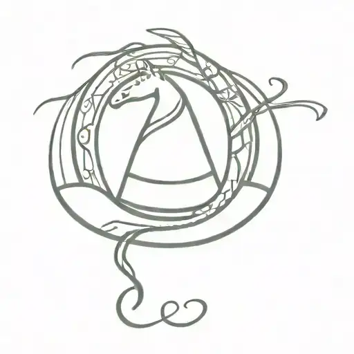 A minimalist tattoo of a party hat and a horseshoe intertwined, reflecting your passion for parties and horses tattoo design idea