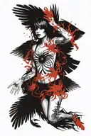 falling angel feathers falling and a eye and hands tattoo design idea