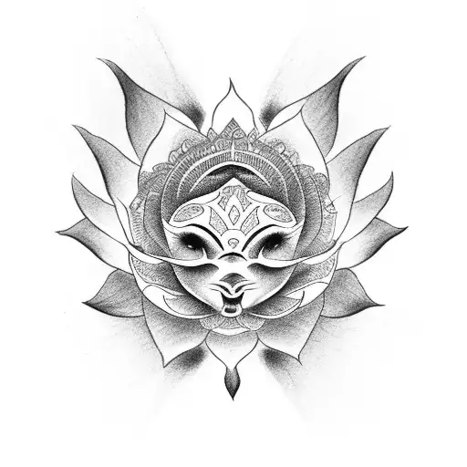 lotus flower with a devil face in the center tattoo design idea