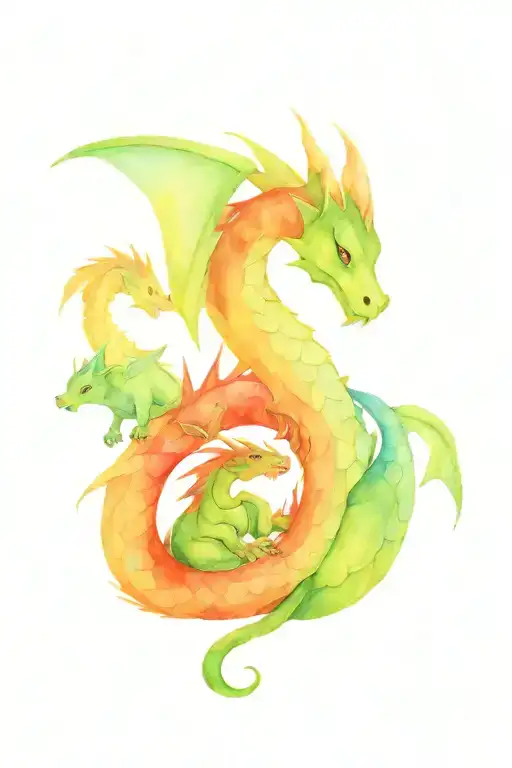 Momma dragon with 2 baby dragons tattoo design idea