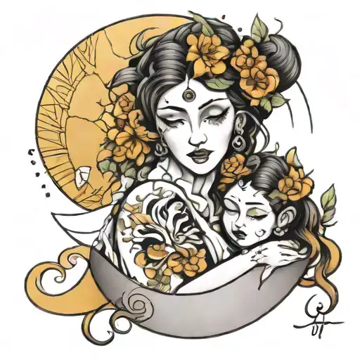 mother daughter moon luba orotect tattoo design idea
