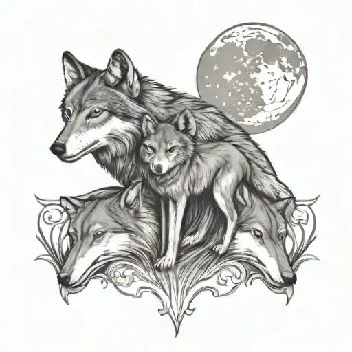 mother daughter moon luna protect wolf tattoo design idea