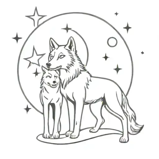 mother daughter moon luna protect wolf tattoo design idea
