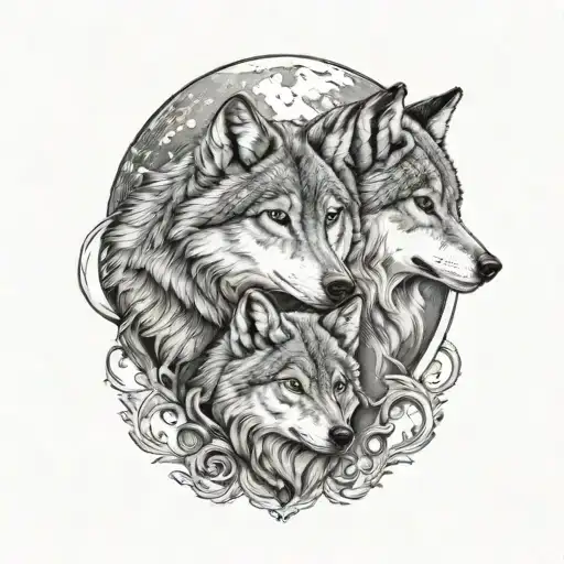 mother daughter moon luna protect wolf tattoo design idea