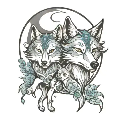 mother daughter moon luna protect wolf tattoo design idea