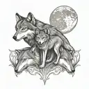 mother daughter moon luna protect wolf tattoo design idea