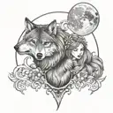 mother daughter moon luna protect wolf tattoo design idea