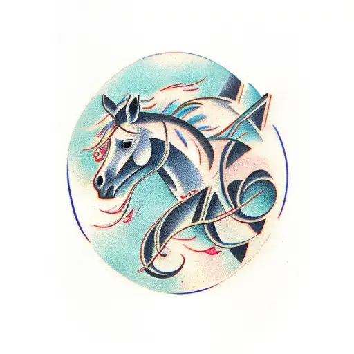 two horses, letter J and O tattoo design idea