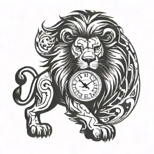 Cartoon style lion with big digital clock behind  tattoo design idea