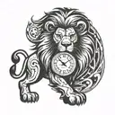 Cartoon style lion with big digital clock behind  tattoo design idea