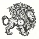 Cartoon style lion with big digital clock behind  tattoo design idea