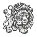 Cartoon style lion with big digital clock behind  tattoo design idea