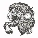 Cartoon style lion with big digital clock behind  tattoo design idea