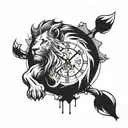 Clumsy lion with big digital clock behins tattoo design idea