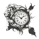Clumsy lion with big digital clock behins tattoo design idea