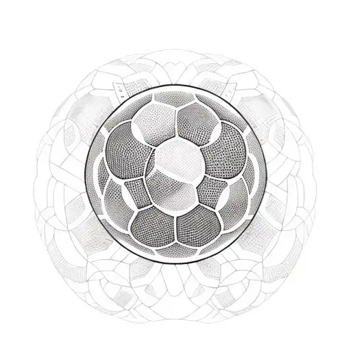 A dynamic blackwork tattoo of a soccer ball surrounded by swirling lines and patterns, representing the client's passion for voetbal. tattoo design idea