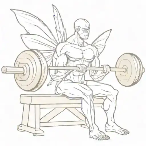 the frail fairy lifts a giant barbell for a bench press tattoo design idea