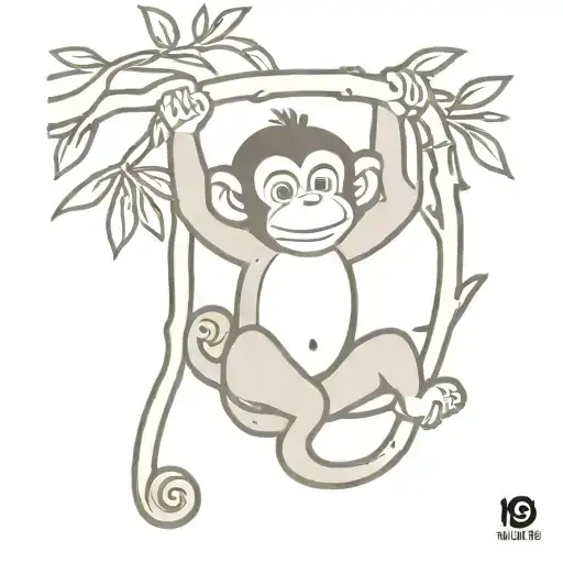 Goofy baby monkey hanging from a branch  tattoo design idea