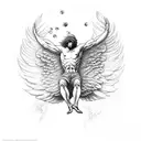 icarus falling on fire with feathers in the air tattoo design idea