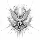 icarus falling on fire with feathers in the air tattoo design idea