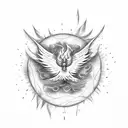 icarus falling on fire with feathers in the air tattoo design idea