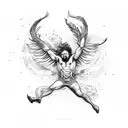 icarus falling on fire with feathers in the air tattoo design idea