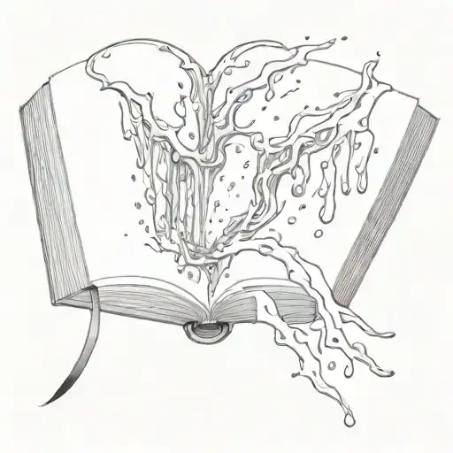 book open, ink dripping tattoo design idea