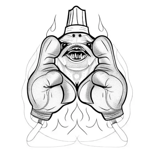 A fierce boxing glove with flames and a chef's hat incorporated into the design tattoo design idea