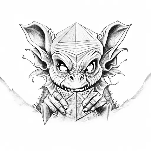 goblin holding a dnd dice tattoo design idea